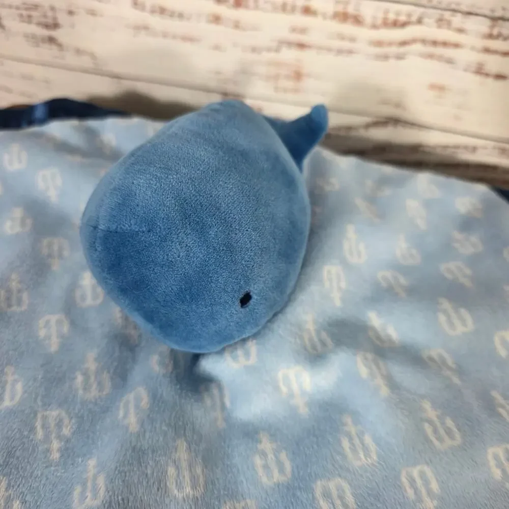 Cloud Island Blue Whale Satin Trim Lovey Blanket